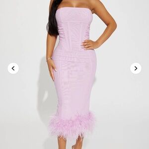 Fashion Nova Lavender Feather Trim Midi Dress